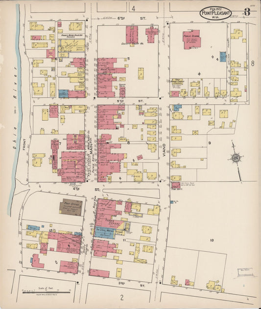 Sanborn Fire Insurance Map from Point Pleasant, Mason County, West Virginia (1922), Sheet #0003 - Historic Sanborn Fire Insurance Map Print, vintage old map wall art, antique decor, genealogy gift, West Virginia West Virginia map