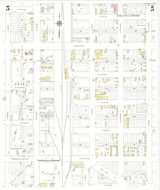 Sanborn Fire Insurance Map from Hobbs, Lea County, New Mexico (1938), Sheet #0005 - Historic Sanborn Fire Insurance Map Print, vintage old map wall art, antique decor, genealogy gift, New Mexico New Mexico map