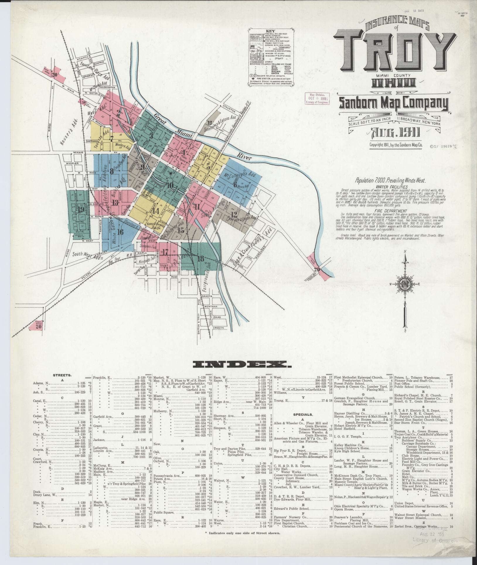 Sanborn Fire Insurance Map from Troy, Miami County, Ohio (1911), Sheet #0001 - Historic Sanborn Fire Insurance Map Print, vintage old map wall art, antique decor, genealogy gift, Ohio Ohio map