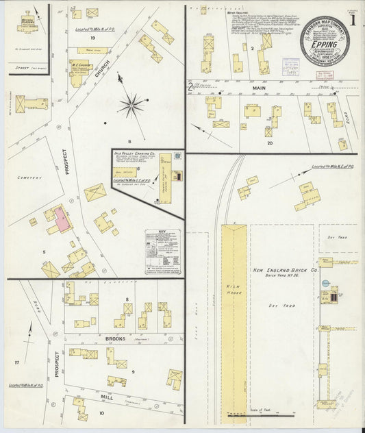 Sanborn Fire Insurance Map from Epping, Rockingham County, New Hampshire (1908), Sheet #0001 - Complete Map Set gallery image, historic Sanborn map, vintage wall art, New Hampshire New Hampshire