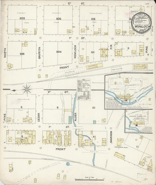Sanborn Fire Insurance Map from Winlock, Lewis County, Washington (1890), Sheet #0001 - Historic Sanborn Fire Insurance Map Print, vintage old map wall art, antique decor, genealogy gift, Washington Washington map