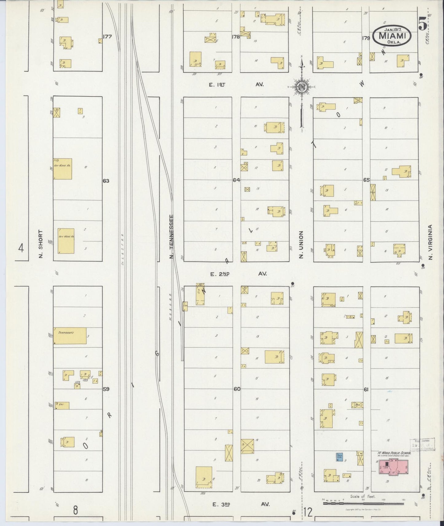 Sanborn Fire Insurance Map from Miami, Ottawa County, Oklahoma (1917), Sheet #0005 - Complete Map Set gallery image, historic Sanborn map, vintage wall art, Oklahoma Oklahoma