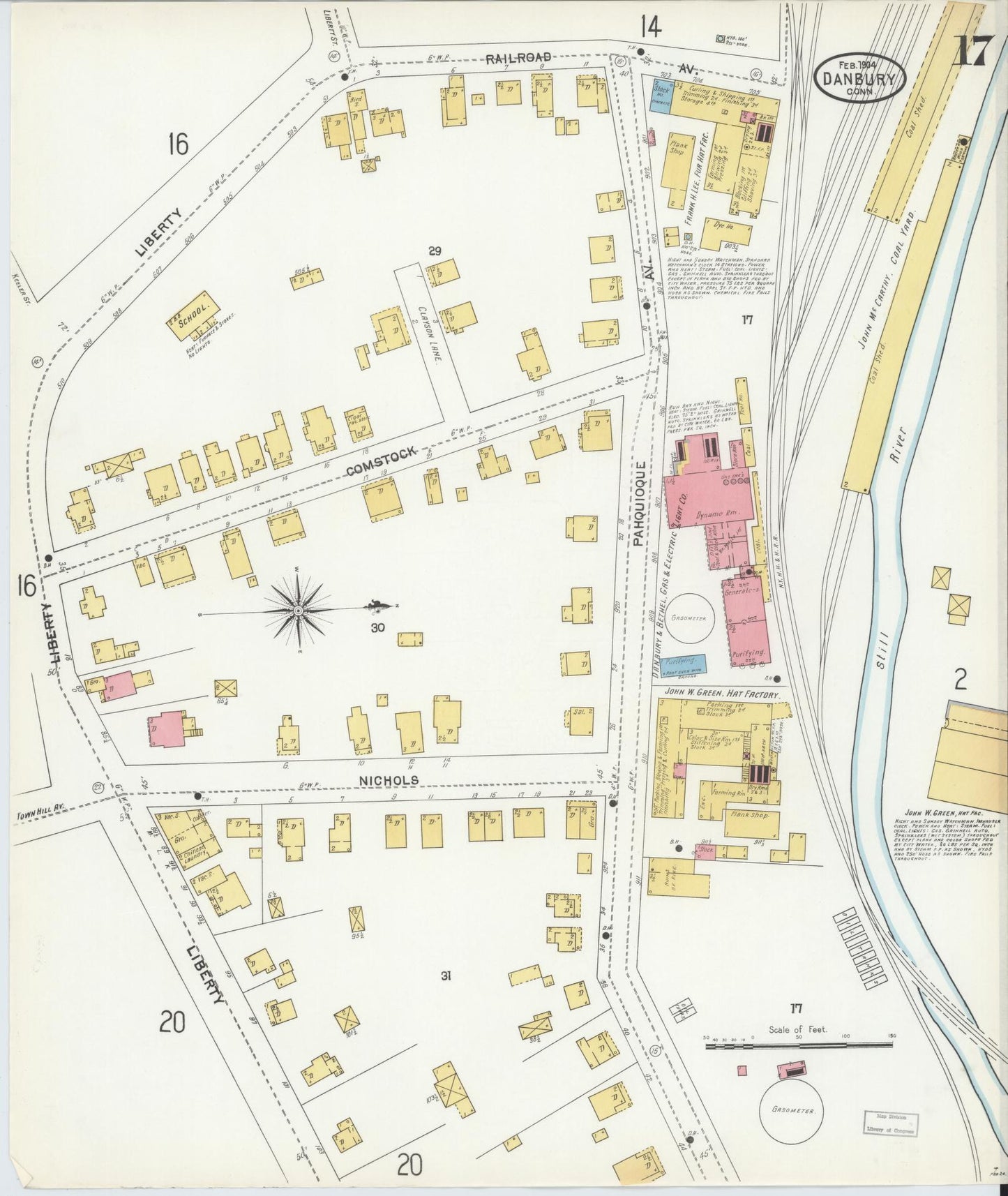 Sanborn Fire Insurance Map from Danbury, Fairfield County, Connecticut (1904), Sheet #0017 - Complete Map Set gallery image, historic Sanborn map, vintage wall art, Connecticut Connecticut