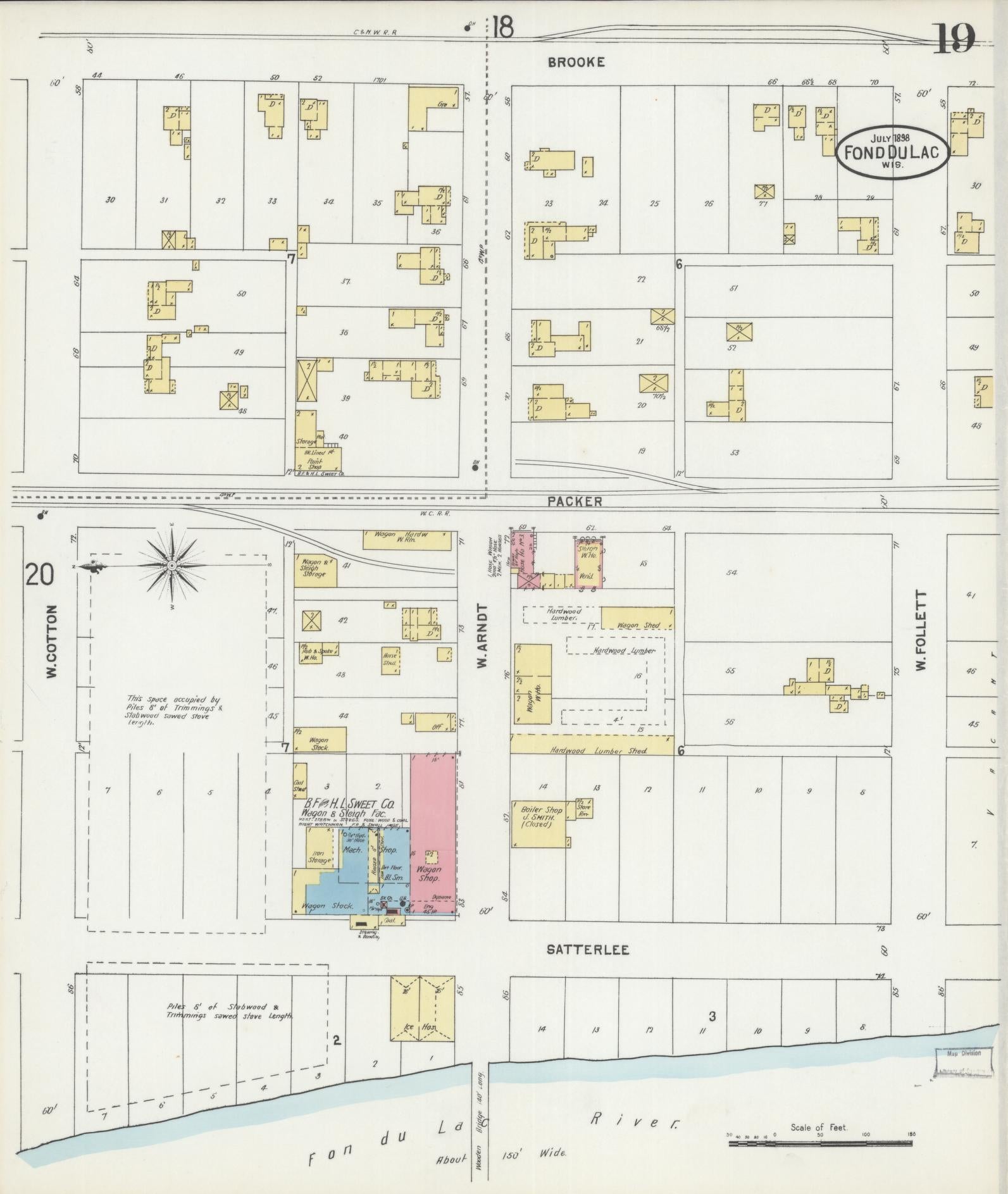 Sanborn Fire Insurance Map from Fond du Lac, Fond du Lac County, Wisconsin (1898), Sheet #0019 - Historic Sanborn Fire Insurance Map Print, vintage old map wall art, antique decor, genealogy gift, Wisconsin Wisconsin map