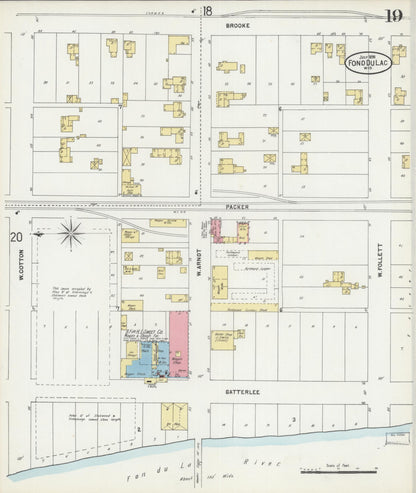 Sanborn Fire Insurance Map from Fond du Lac, Fond du Lac County, Wisconsin (1898), Sheet #0019 - Historic Sanborn Fire Insurance Map Print, vintage old map wall art, antique decor, genealogy gift, Wisconsin Wisconsin map