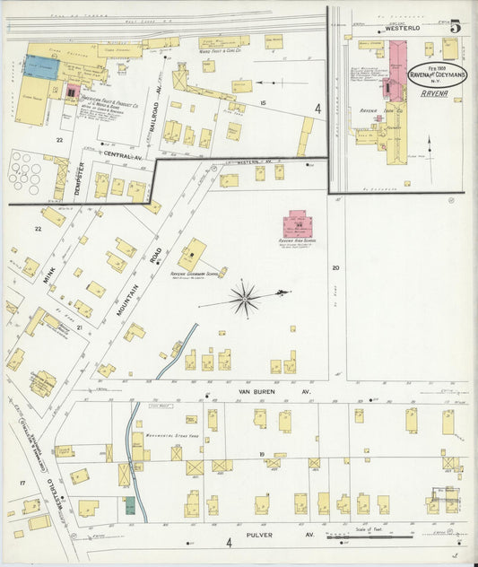Sanborn Fire Insurance Map from Ravena, Albany County, New York (1909), Sheet #0005 - Historic Sanborn Fire Insurance Map Print, vintage old map wall art, antique decor, genealogy gift, New York New York map