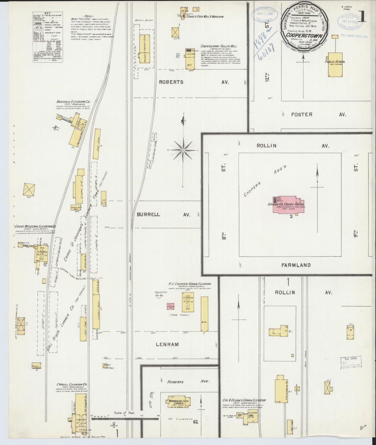Sanborn Fire Insurance Map from Cooperstown, Griggs County, North Dakota (1898), Sheet #0001 - Complete Map Set gallery image, historic Sanborn map, vintage wall art, North Dakota North Dakota