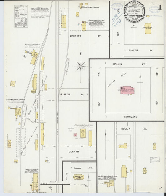 Sanborn Fire Insurance Map from Cooperstown, Griggs County, North Dakota (1898), Sheet #0001 - Complete Map Set gallery image, historic Sanborn map, vintage wall art, North Dakota North Dakota