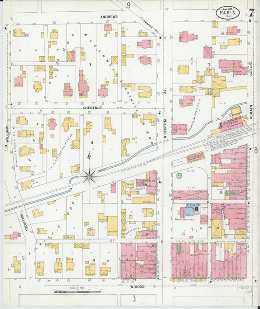 Sanborn Fire Insurance Map from Paris, Edgar County, Illinois (1900), Sheet #0007 - Historic Sanborn Fire Insurance Map Print, vintage old map wall art, antique decor, genealogy gift, Illinois Illinois map