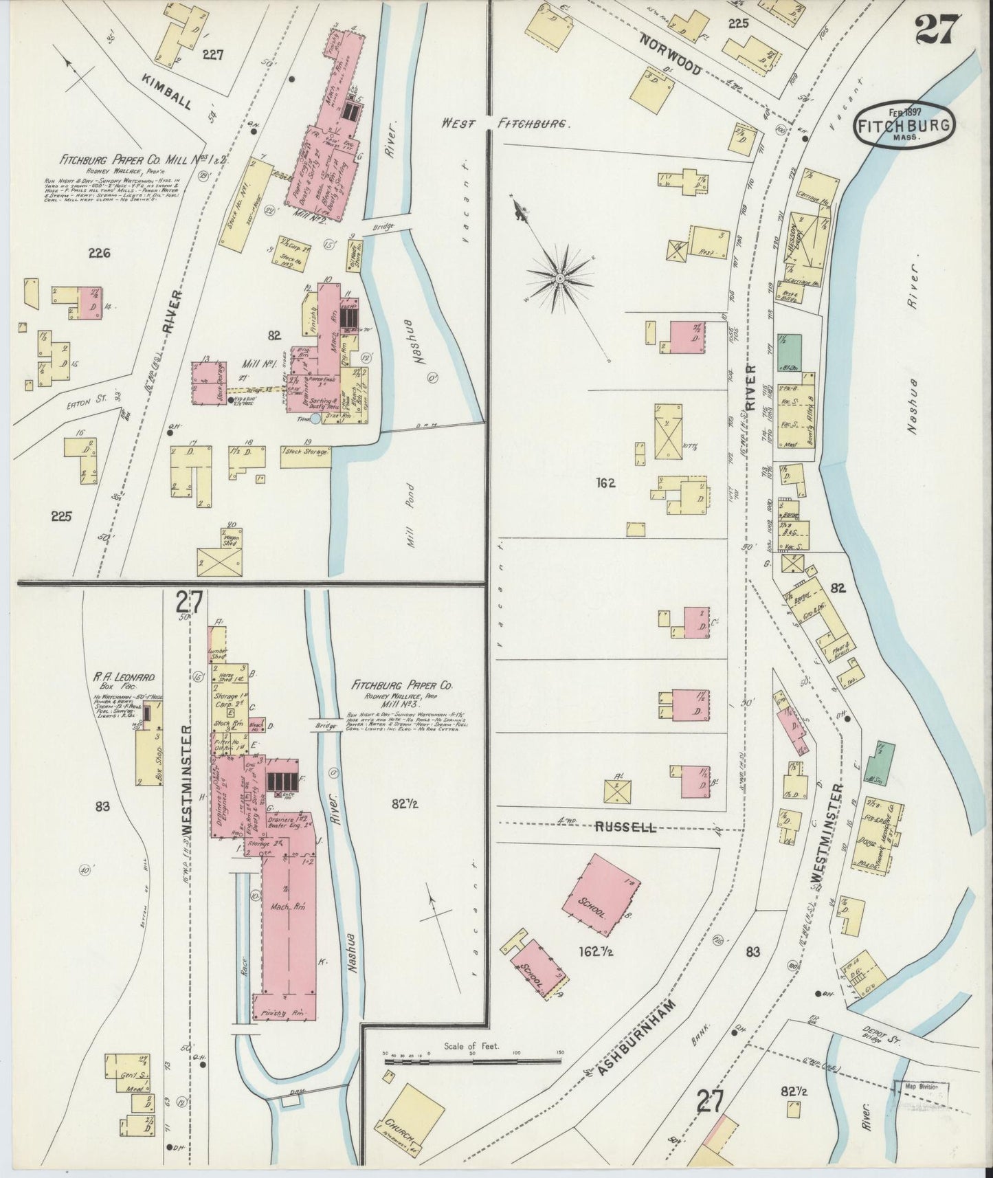 Sanborn Fire Insurance Map from Fitchburg, Worcester County, Massachusetts (1897), Sheet #0027 - Complete Map Set gallery image, historic Sanborn map, vintage wall art, Massachusetts Massachusetts