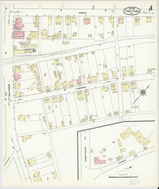 Sanborn Fire Insurance Map from Taneytown, Carroll County, Maryland (1910), Sheet #0004 - Historic Sanborn Fire Insurance Map Print, vintage old map wall art