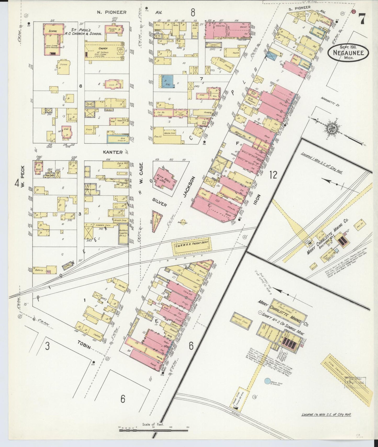 Sanborn Fire Insurance Map from Negaunee, Marquette County, Michigan (1911), Sheet #0007 - Complete Map Set gallery image, historic Sanborn map, vintage wall art, Michigan Michigan