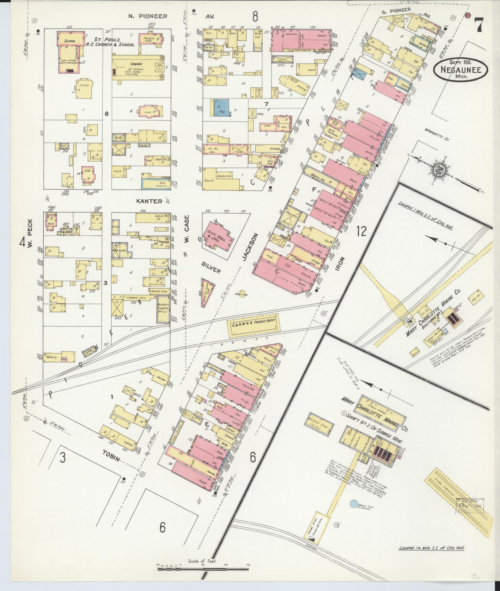 Sanborn Fire Insurance Map from Negaunee, Marquette County, Michigan (1911), Sheet #0007 - Complete Map Set gallery image, historic Sanborn map, vintage wall art, Michigan Michigan
