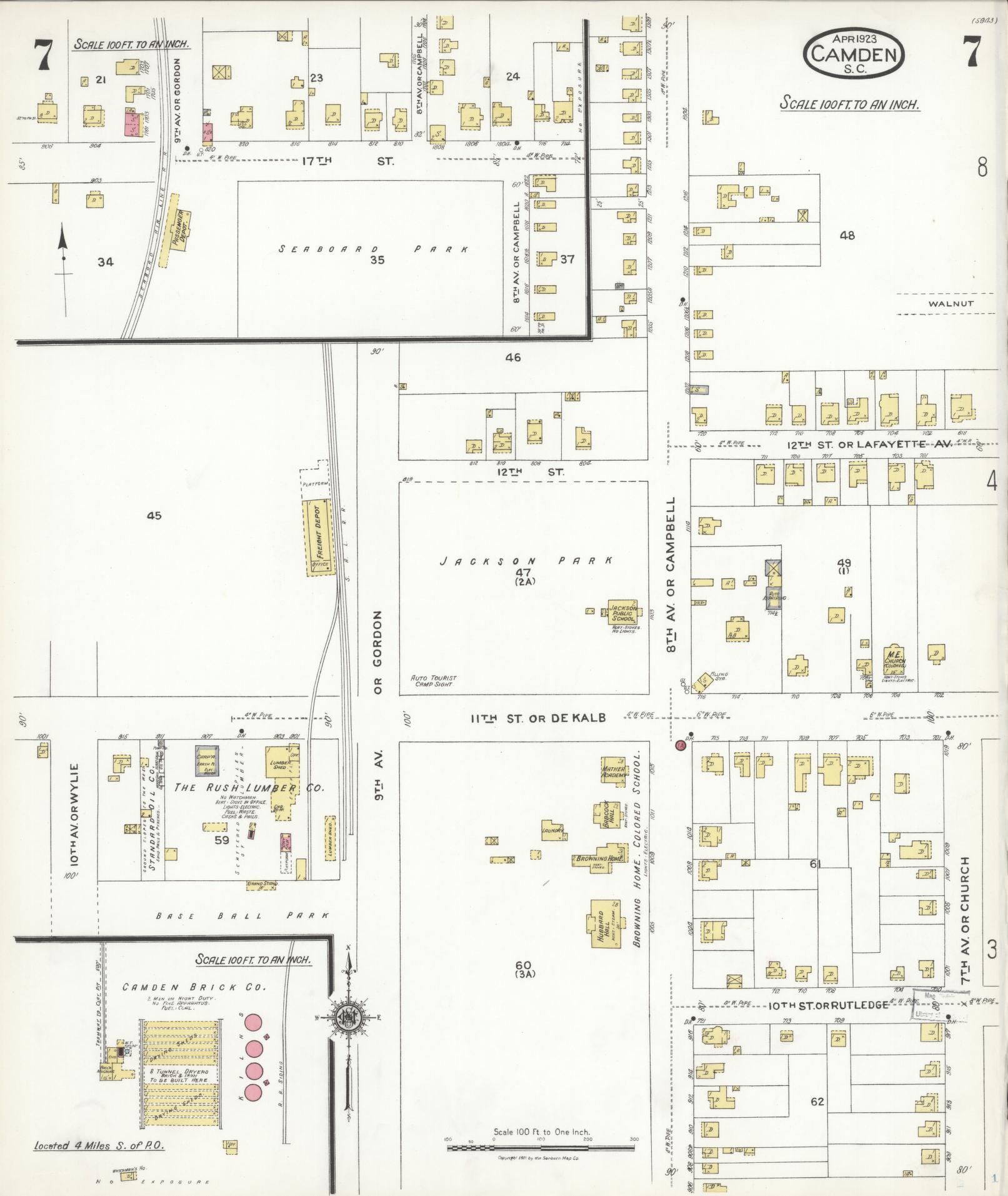 Sanborn Fire Insurance Map from Camden, Kershaw County, South Carolina (1923), Sheet #0007 - Complete Map Set gallery image, historic Sanborn map, vintage wall art, South Carolina South Carolina