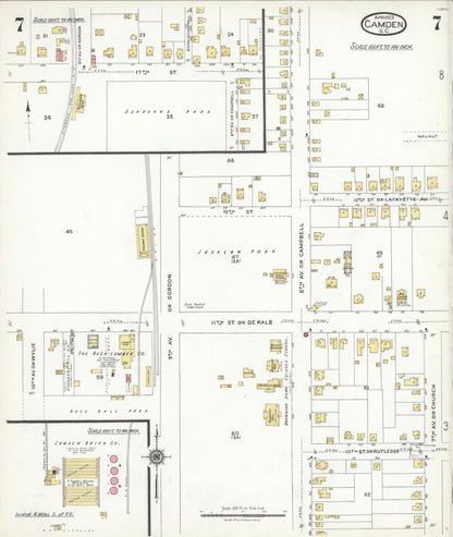 Sanborn Fire Insurance Map from Camden, Kershaw County, South Carolina (1923), Sheet #0007 - Complete Map Set gallery image, historic Sanborn map, vintage wall art, South Carolina South Carolina