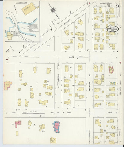 Sanborn Fire Insurance Map from Dowagiac, Cass County, Michigan (1913), Sheet #0009 - Historic Sanborn Fire Insurance Map Print, vintage old map wall art, antique decor, genealogy gift, Michigan Michigan map