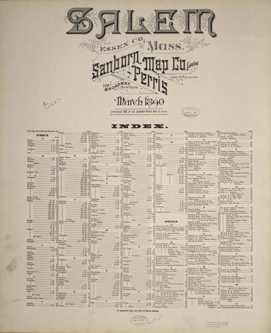 Sanborn Fire Insurance Map from Salem, Essex County, Massachusetts. (1890) – Historic Sanborn Fire Insurance Map Print