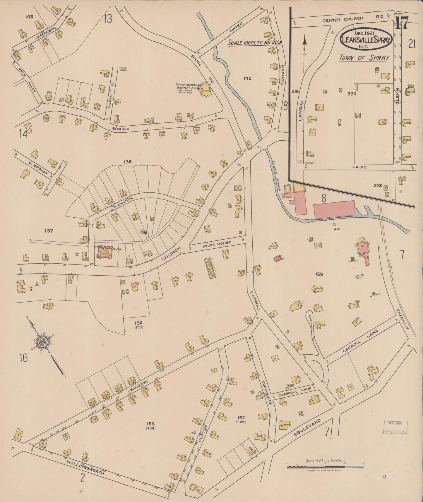 Sanborn Fire Insurance Map from Leaksville-spray, Rockingham County, North Carolina (1921), Sheet #0017 - Complete Map Set gallery image, historic Sanborn map, vintage wall art, North Carolina North Carolina