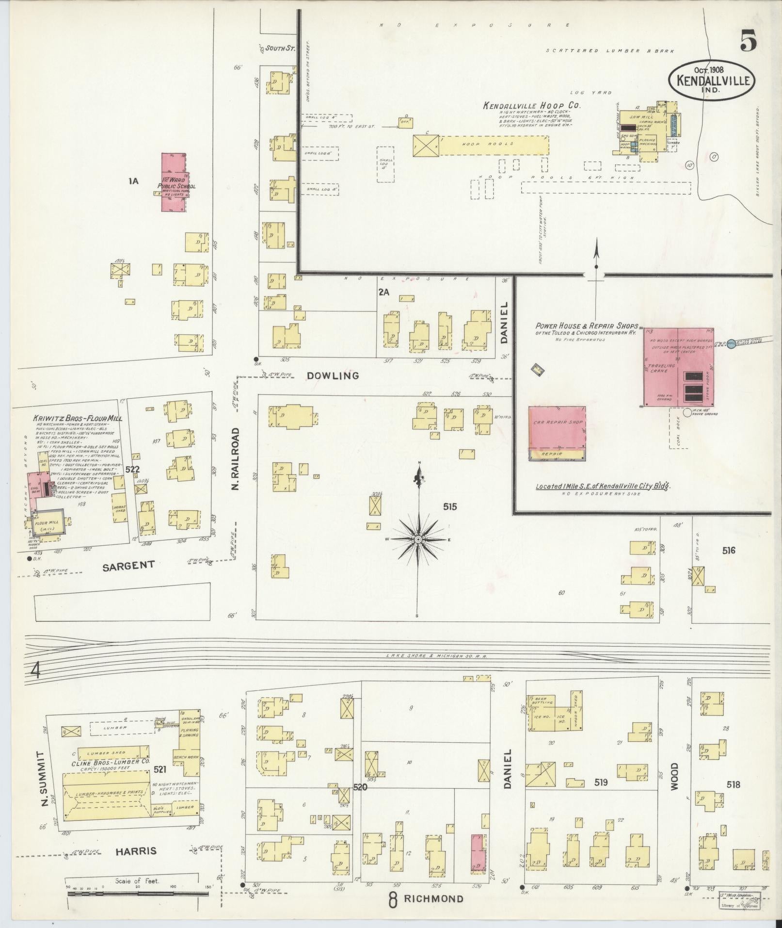Sanborn Fire Insurance Map from Kendallville, Noble County, Indiana (1908), Sheet #0005 - Complete Map Set gallery image, historic Sanborn map, vintage wall art, Indiana Indiana