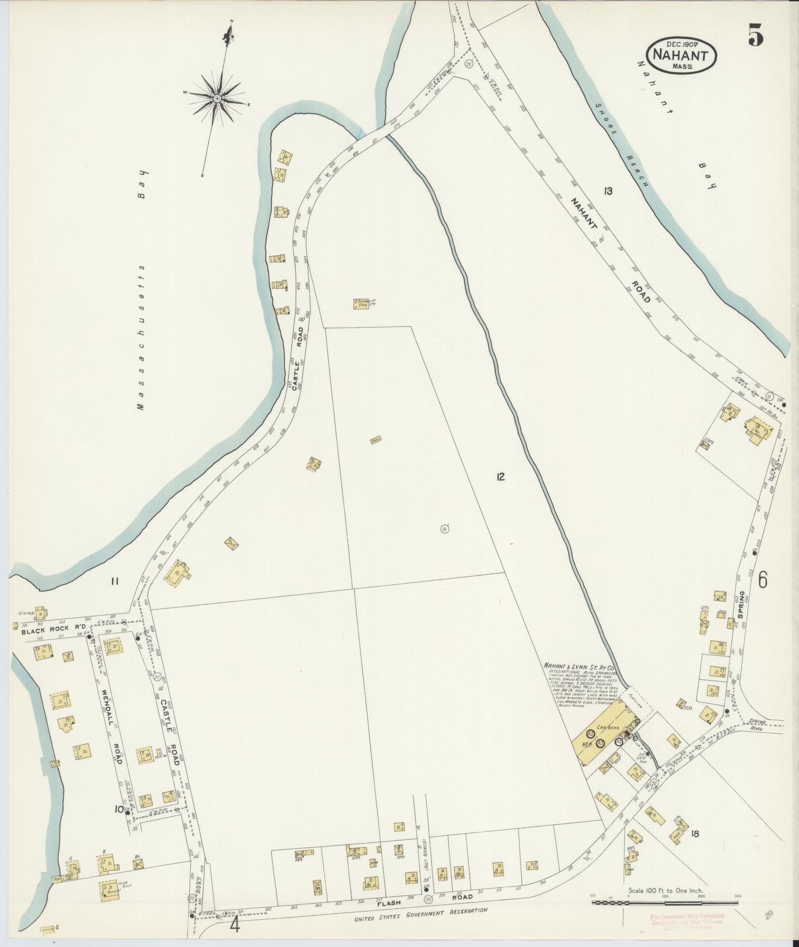 Sanborn Fire Insurance Map from Nahant, Essex County, Massachusetts (1907), Sheet #0005 - Historic Sanborn Fire Insurance Map Print, vintage old map wall art, antique decor, genealogy gift, Massachusetts Massachusetts map