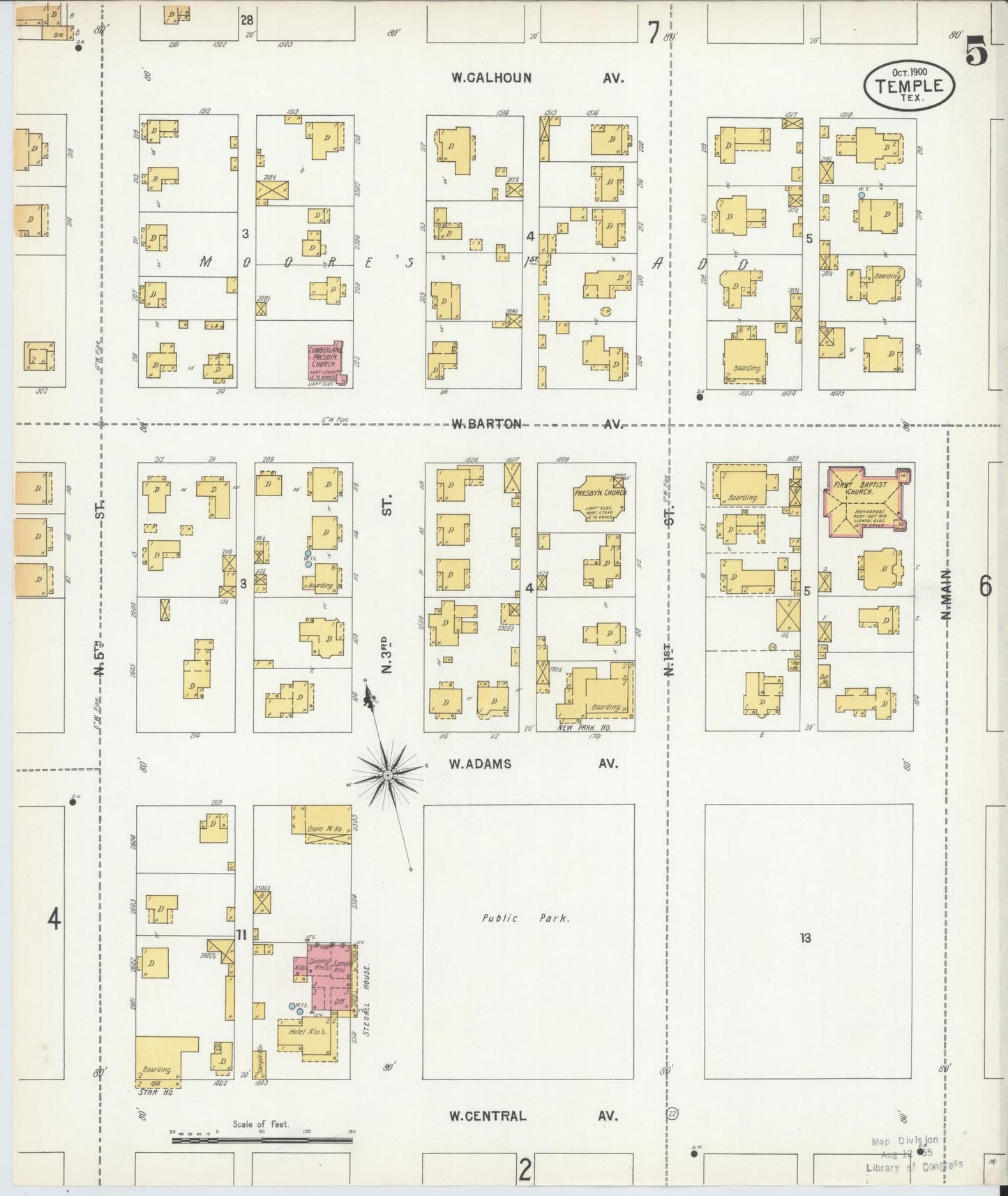 Sanborn Fire Insurance Map from Temple, Bell County, Texas (1900), Sheet #0005 - Complete Map Set gallery image, historic Sanborn map, vintage wall art, Texas Texas