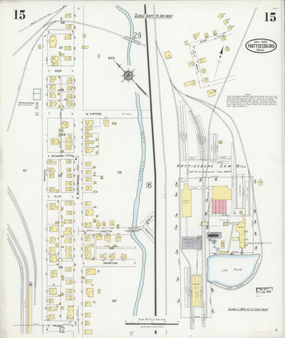 Sanborn Fire Insurance Map from Hattiesburg, Forrest County, Mississippi (1925), Sheet #0015 - Complete Map Set gallery image, historic Sanborn map, vintage wall art, Mississippi Mississippi