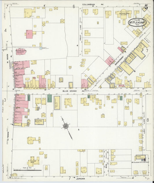 Sanborn Fire Insurance Map from Mount Pleasant, Maury County, Tennessee (1910), Sheet #0005 - Historic Sanborn Fire Insurance Map Print, vintage old map wall art, antique decor, genealogy gift, Tennessee Tennessee map