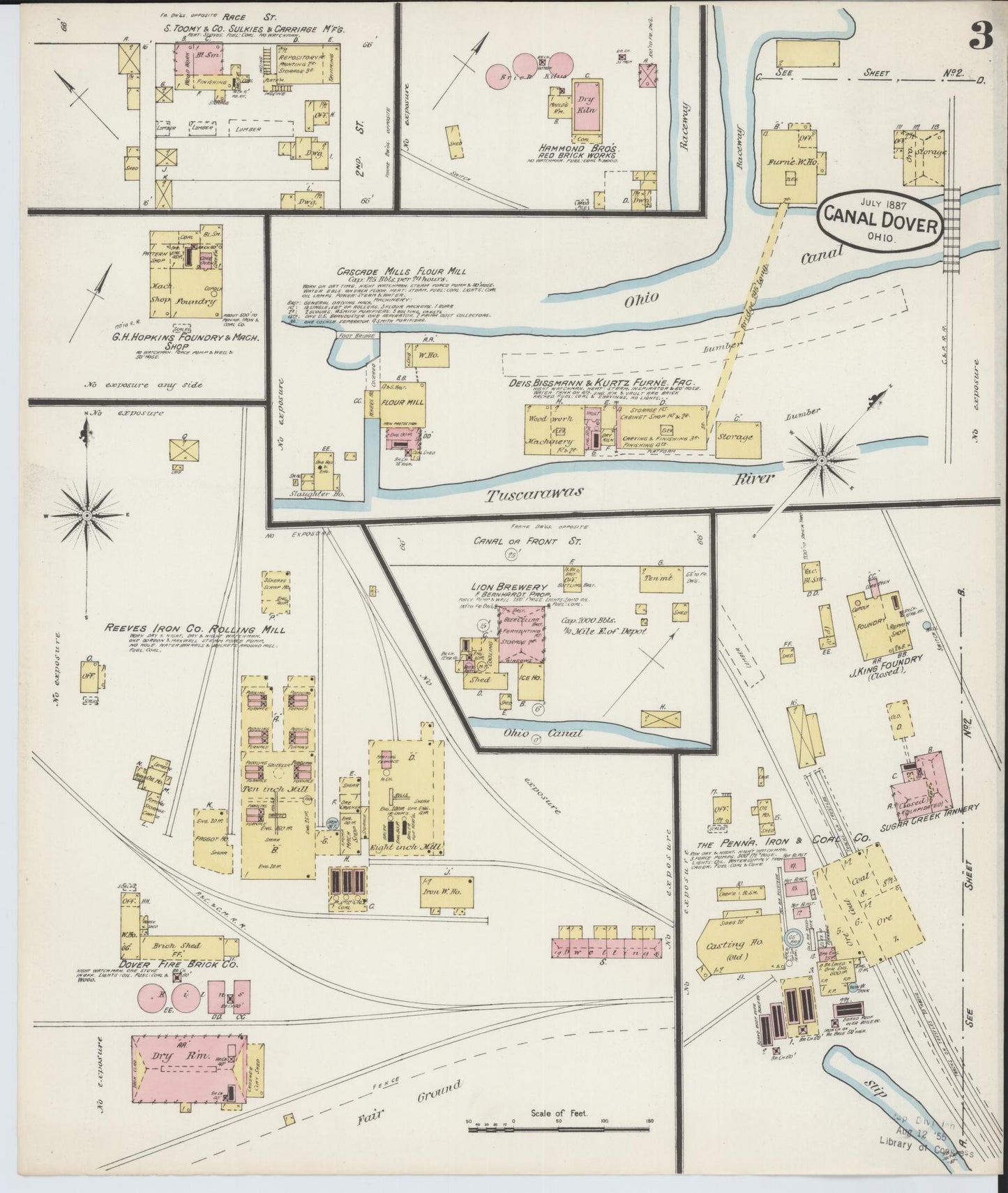Sanborn Fire Insurance Map from Canal Dover, Tuscarawas County, Ohio (1887), Sheet #0003 - Complete Map Set gallery image, historic Sanborn map, vintage wall art, Ohio Ohio