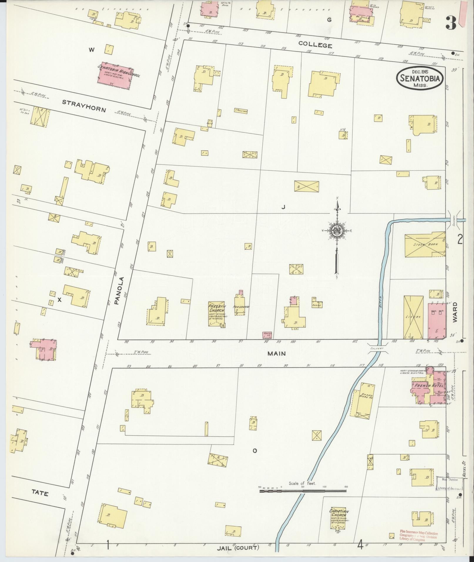 Sanborn Fire Insurance Map from Senatobia, Tate County, Mississippi (1915), Sheet #0003 - Historic Sanborn Fire Insurance Map Print, vintage old map wall art, antique decor, genealogy gift, Mississippi Mississippi map