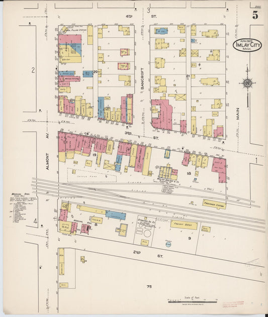 Sanborn Fire Insurance Map from Imlay City, Lapeer County, Michigan (1922), Sheet #0005 - Historic Sanborn Fire Insurance Map Print, vintage old map wall art, antique decor, genealogy gift, Michigan Michigan map