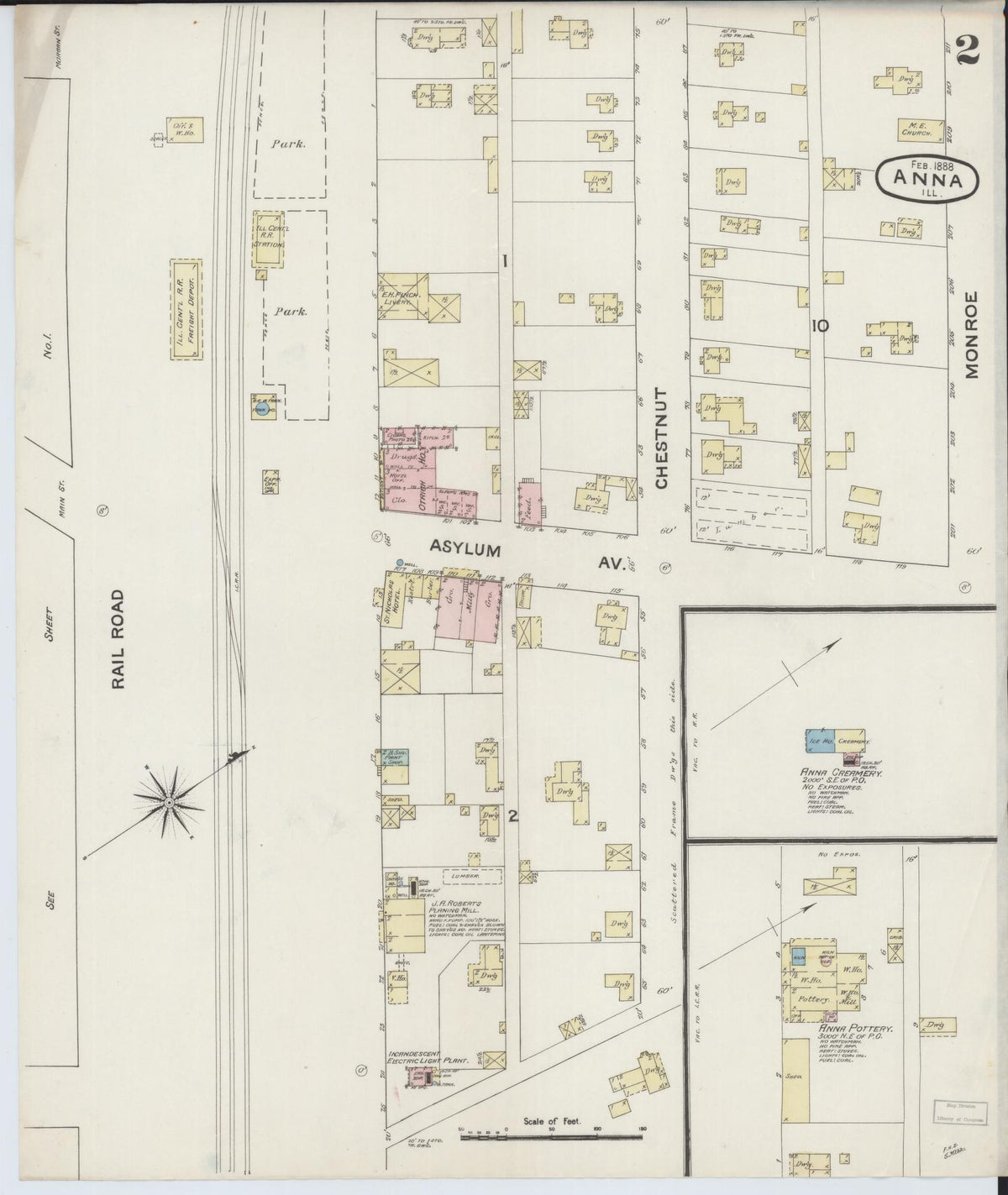 Sanborn Fire Insurance Map from Anna, Union County, Illinois (1888), Sheet #0002 - Complete Map Set gallery image, historic Sanborn map, vintage wall art, Illinois Illinois