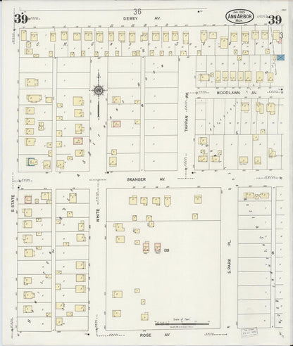 Sanborn Fire Insurance Map from Ann Arbor, Washtenaw County, Michigan (1925), Sheet #0039 - Historic Sanborn Fire Insurance Map Print, vintage old map wall art, antique decor, genealogy gift, Michigan Michigan map