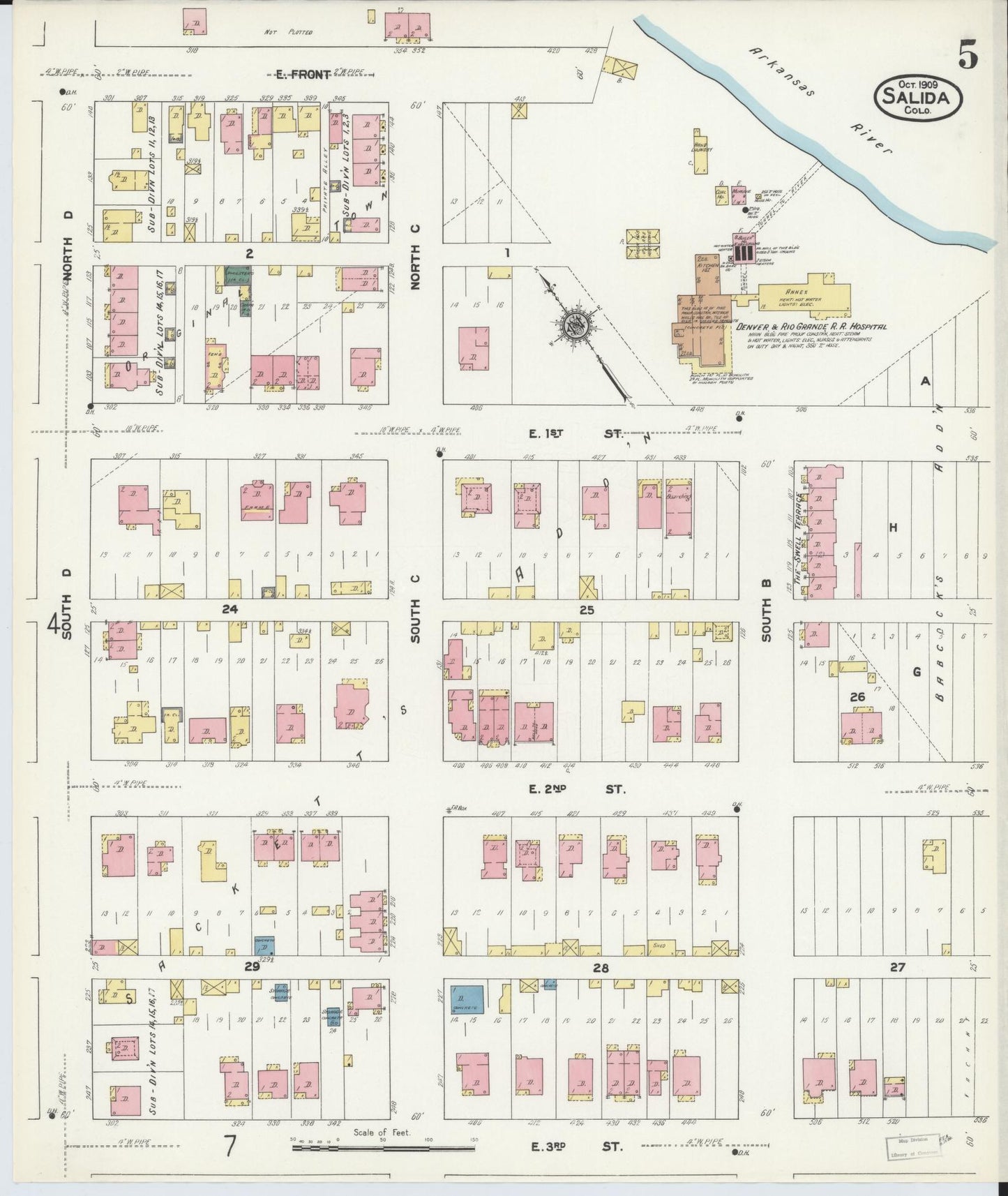 Sanborn Fire Insurance Map from Salida, Chaffee County, Colorado (1909), Sheet #0005 - Complete Map Set gallery image, historic Sanborn map, vintage wall art, Colorado Colorado