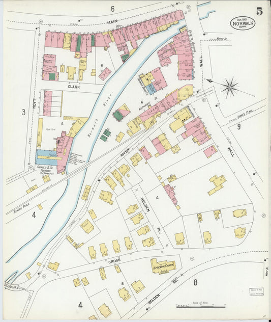 Sanborn Fire Insurance Map from Norwalk, Fairfield County, Connecticut (1901), Sheet #0005 - Historic Sanborn Fire Insurance Map Print, vintage old map wall art, antique decor, genealogy gift, Connecticut Connecticut map