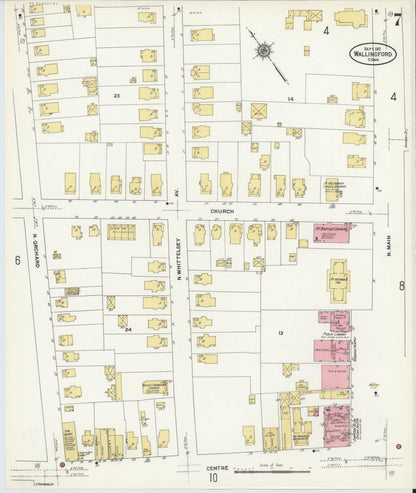 Sanborn Fire Insurance Map from Wallingford, New Haven County, Connecticut (1911), Sheet #0007 - Complete Map Set gallery image, historic Sanborn map, vintage wall art, Connecticut Connecticut