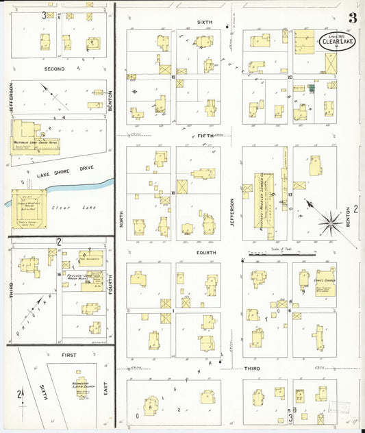 Sanborn Fire Insurance Map from Clear Lake, Cerro Gordo County, Iowa (1909), Sheet #0003 - Historic Sanborn Fire Insurance Map Print, vintage old map wall art