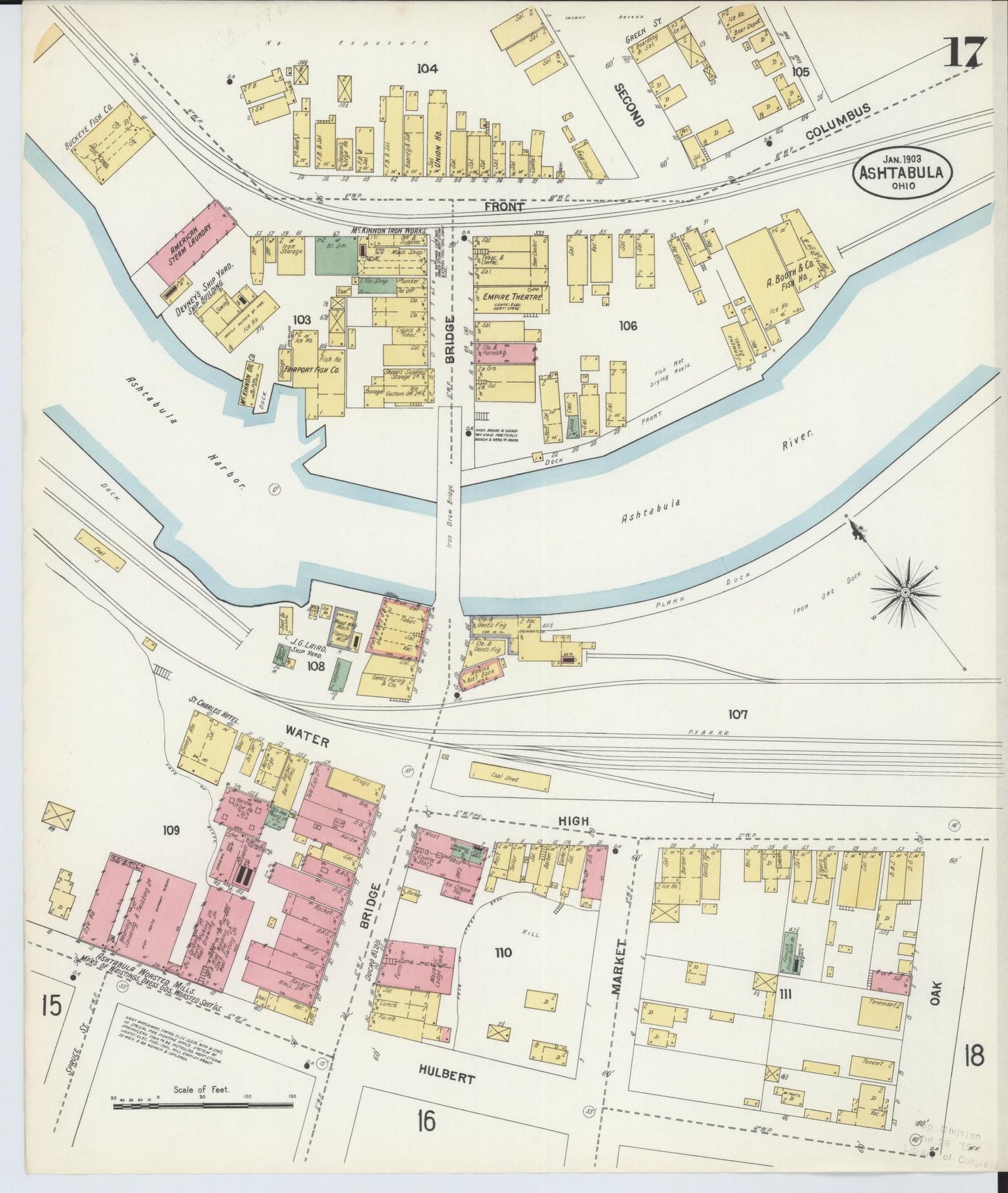 Sanborn Fire Insurance Map from Ashtabula, Ashtabula County, Ohio (1903), Sheet #0017 - Complete Map Set gallery image, historic Sanborn map, vintage wall art, Ohio Ohio