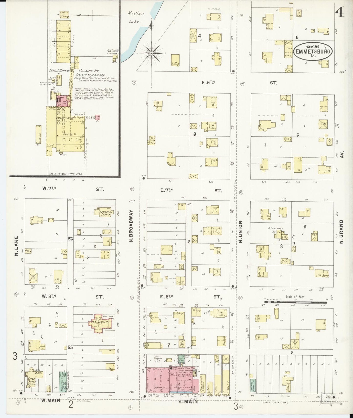 Sanborn Fire Insurance Map from Emmetsburg, Palo Alto County, Iowa (1897), Sheet #0004 - Historic Sanborn Fire Insurance Map Print, vintage old map wall art
