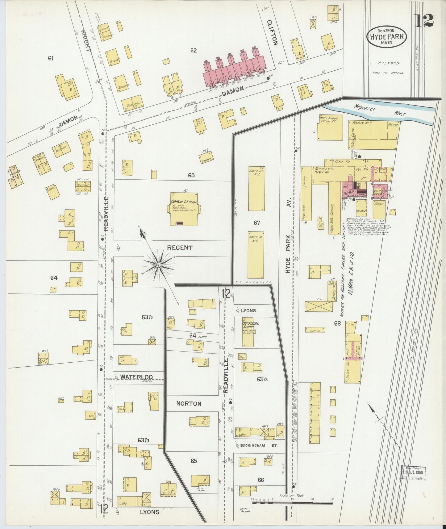 Sanborn Fire Insurance Map from Hyde Park, Norfolk County, Massachusetts (1900), Sheet #0012 - Complete Map Set gallery image, historic Sanborn map, vintage wall art, Massachusetts Massachusetts