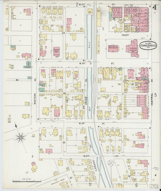 Sanborn Fire Insurance Map from Connersville, Fayette County, Indiana (1896), Sheet #0004 - Historic Sanborn Fire Insurance Map Print, vintage old map wall art, antique decor, genealogy gift, Indiana Indiana map