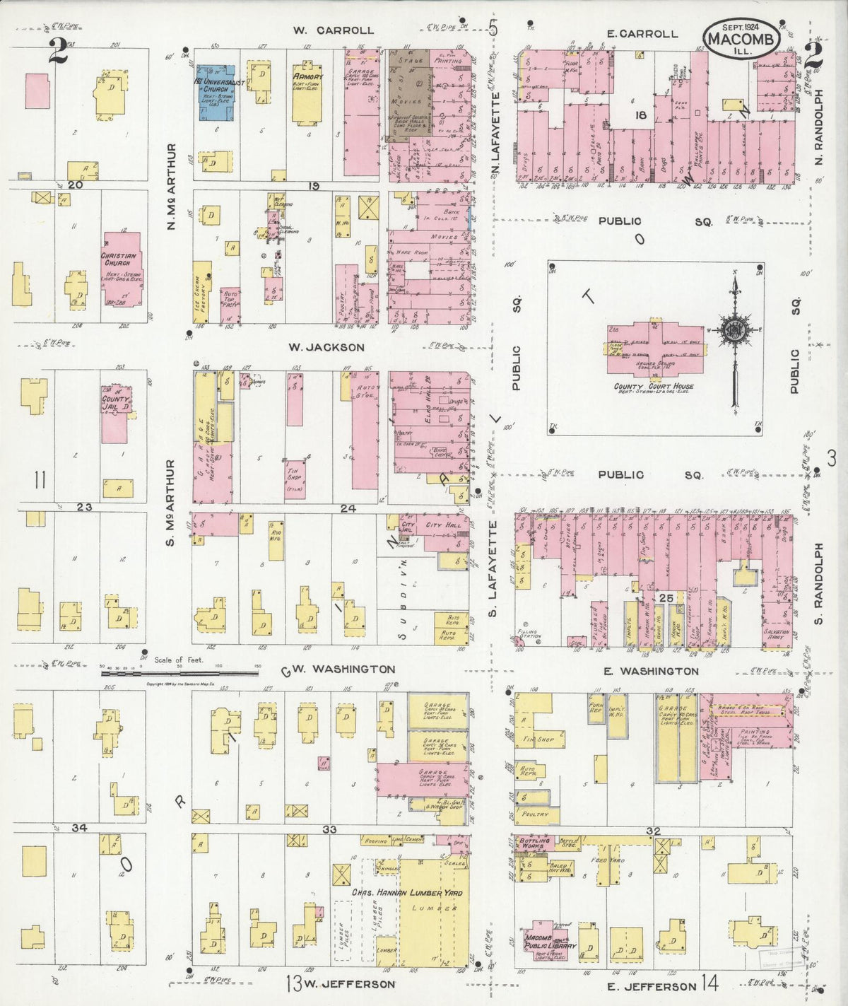 Sanborn Fire Insurance Map from Macomb, Mcdonough County, Illinois (1924), Sheet #0002 - Complete Map Set gallery image, historic Sanborn map, vintage wall art, Illinois Illinois