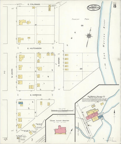 Sanborn Fire Insurance Map from San Marcos, Hays County, Texas (1922), Sheet #0008 - Complete Map Set gallery image, historic Sanborn map, vintage wall art, Texas Texas