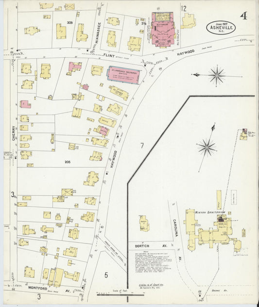 Sanborn Fire Insurance Map from Asheville, Buncombe County, North Carolina (1907), Sheet #0004 - Historic Sanborn Fire Insurance Map Print, vintage old map wall art, antique decor, genealogy gift, North Carolina North Carolina map