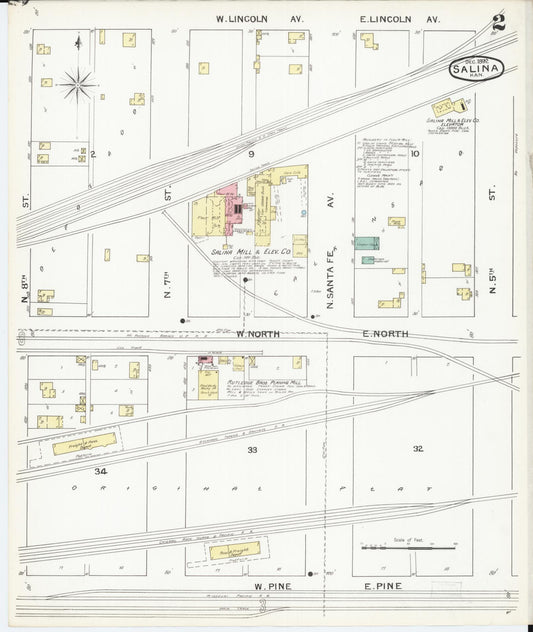 Sanborn Fire Insurance Map from Salina, Saline County, Kansas (1892), Sheet #0002 - Historic Sanborn Fire Insurance Map Print, vintage old map wall art, antique decor, genealogy gift, Kansas Kansas map