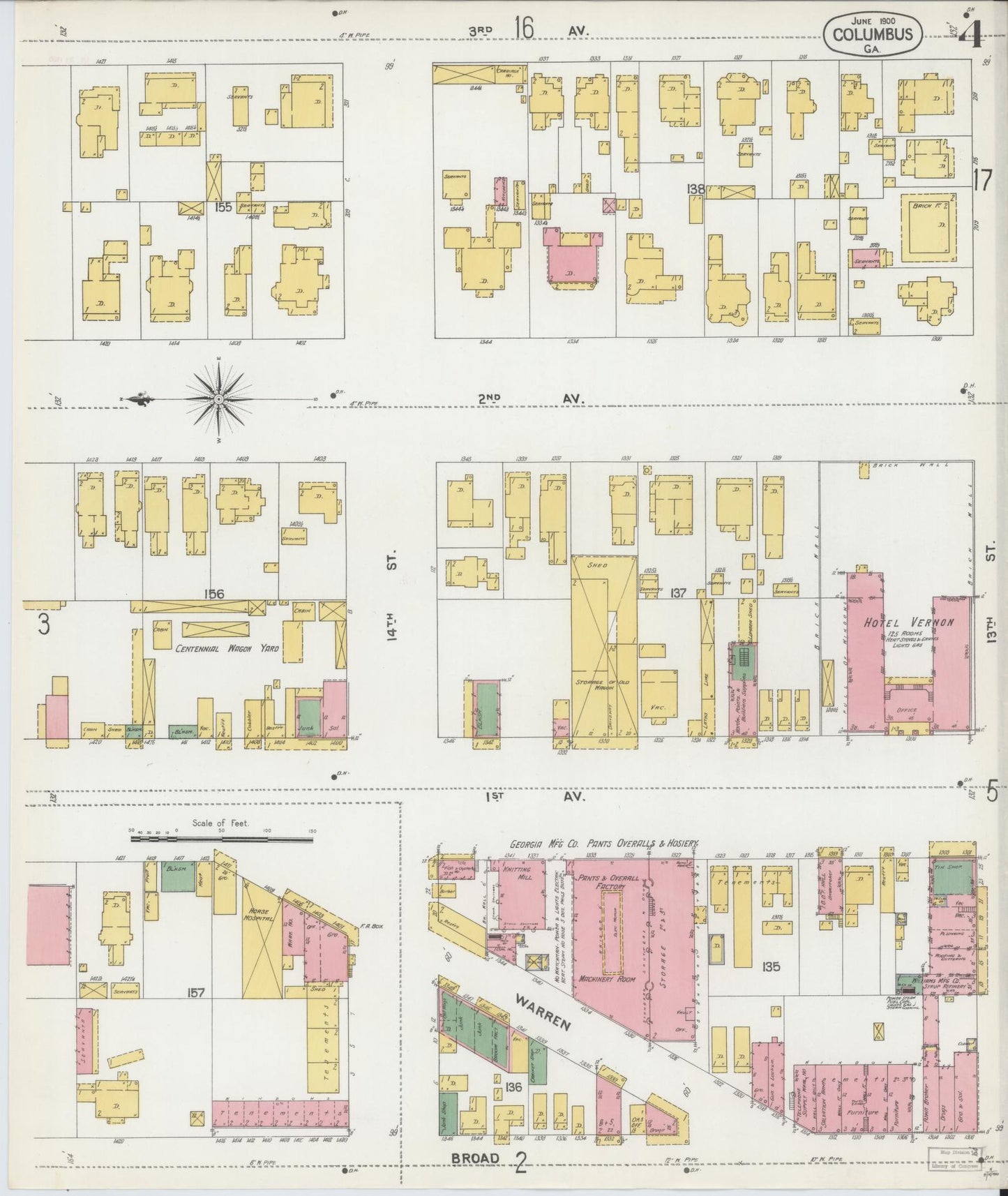 Sanborn Fire Insurance Map from Columbus, Muscogee County, Georgia (1900), Sheet #0004 - Complete Map Set gallery image, historic Sanborn map, vintage wall art, Georgia Georgia