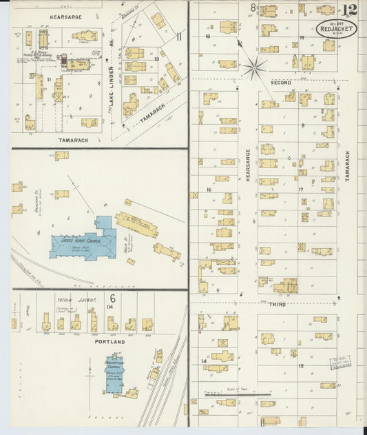 Sanborn Fire Insurance Map from Red Jacket, Houghton County, Michigan (1897), Sheet #0012 - Historic Sanborn Fire Insurance Map Print, vintage old map wall art, antique decor, genealogy gift, Michigan Michigan map