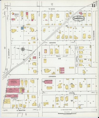 Sanborn Fire Insurance Map from Edwardsville, Madison County, Illinois (1921), Sheet #0011 - Historic Sanborn Fire Insurance Map Print, vintage old map wall art, antique decor, genealogy gift, Illinois Illinois map