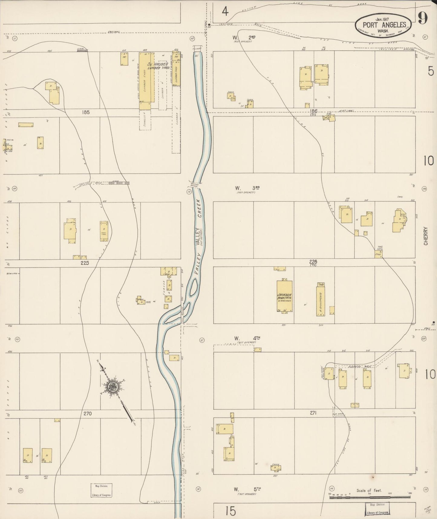 Sanborn Fire Insurance Map from Port Angeles, Clallam County, Washington (1917), Sheet #0009 - Complete Map Set gallery image, historic Sanborn map, vintage wall art, Washington Washington