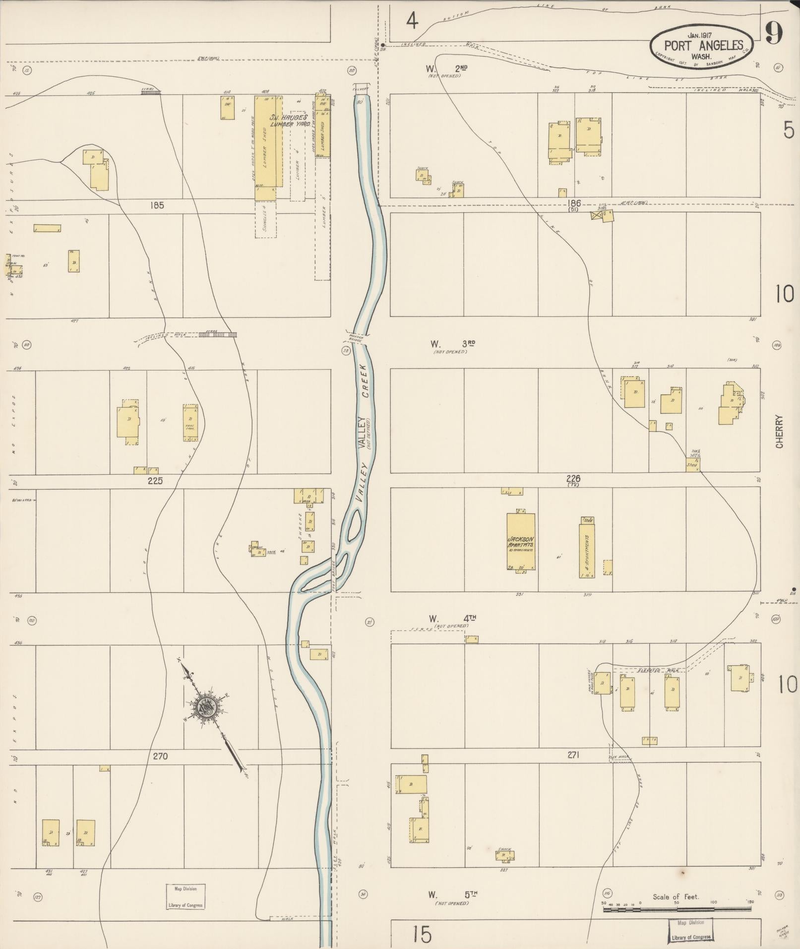 Sanborn Fire Insurance Map from Port Angeles, Clallam County, Washington (1917), Sheet #0009 - Complete Map Set gallery image, historic Sanborn map, vintage wall art, Washington Washington
