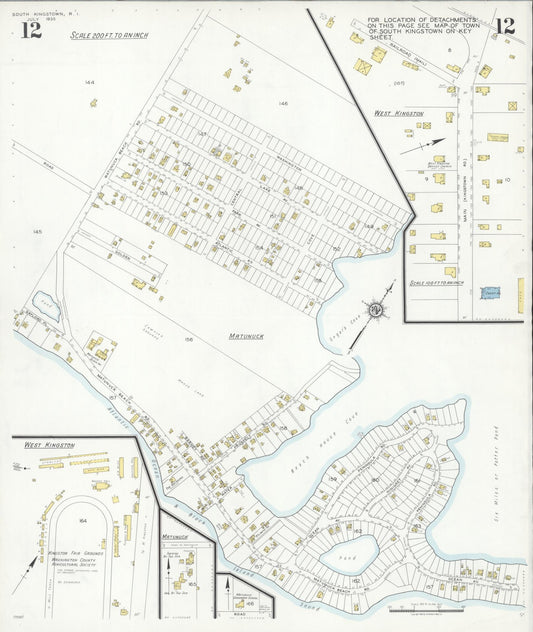 Sanborn Fire Insurance Map from South Kingstown, Washington County, Rhode Island (1935), Sheet #0012 - Historic Sanborn Fire Insurance Map Print, vintage old map wall art, antique decor, genealogy gift, Rhode Island Rhode Island map